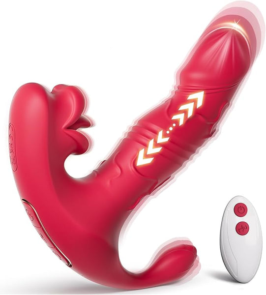 Thrusting Dildo Sex Toys for Women - Vibrating Panties Remote Control Vibrator, Wearable G Spot Clitoral Stimulator & Anal Teaser with 9 Mode, Realistic Strapless Strap on Penis for Lesbian Couples