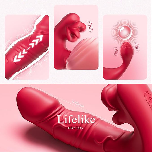 Thrusting Dildo Sex Toys for Women - Vibrating Panties Remote Control Vibrator, Wearable G Spot Clitoral Stimulator & Anal Teaser with 9 Mode, Realistic Strapless Strap on Penis for Lesbian Couples