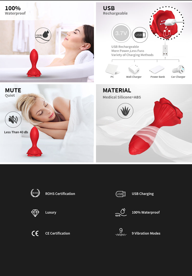 Siren Rechargeable Rose Silicone Rear Anal Plugs